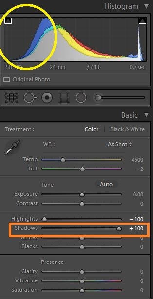 Lightroom shadow recovery slider