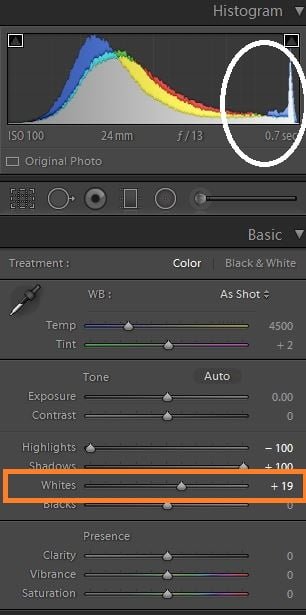 Lightroom's whites slider