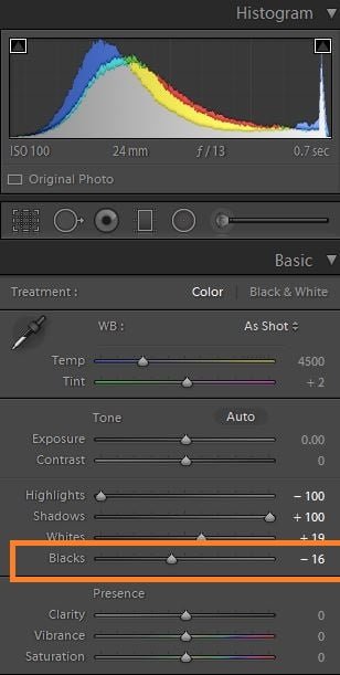 The blacks slider in Lightroom