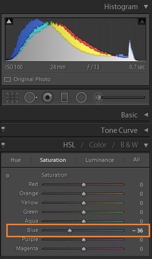 Lightroom's blue saturation tool