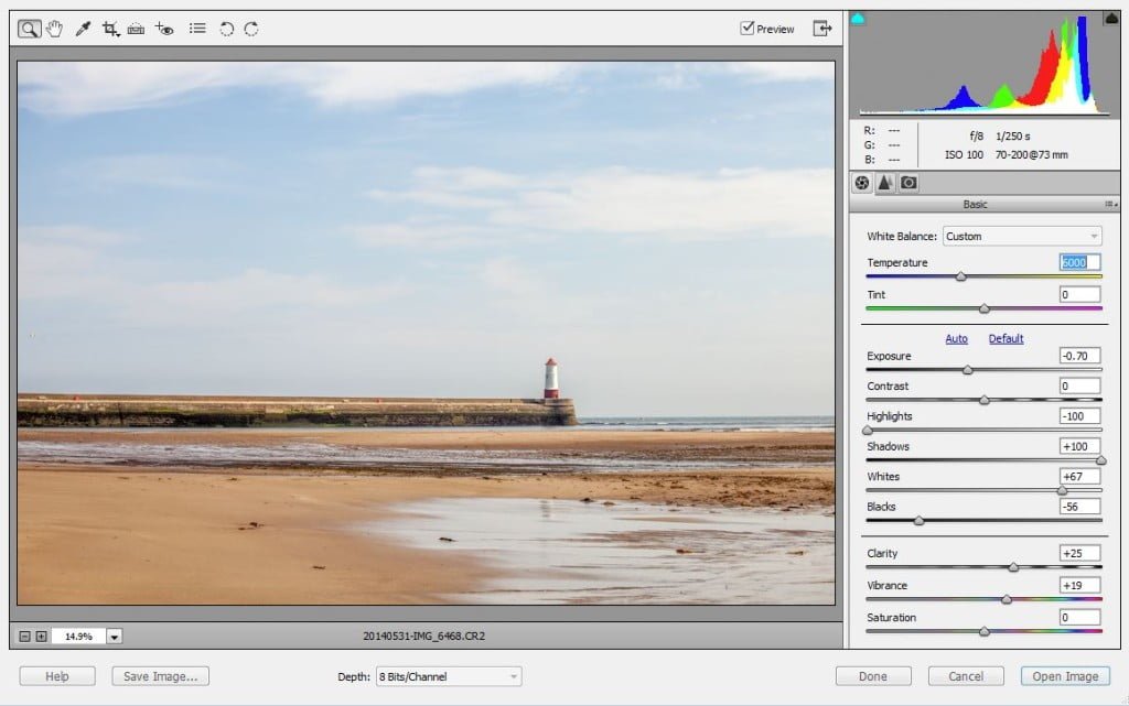Warm up colour temperature to reduce blues